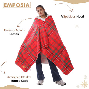 Red Plaid Hooded Blanket