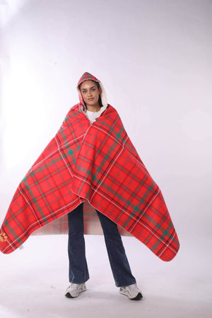 Red Plaid Hooded Blanket